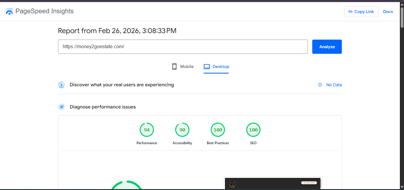 Desktop Lighthouse Score